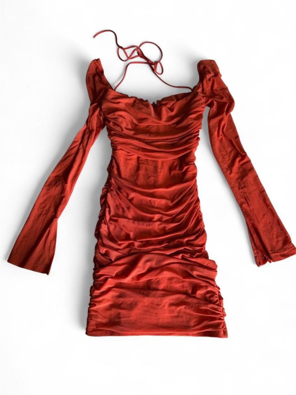 Hello Molly Rust Ruched Long Sleeve Mini Dress – Size S / US 4